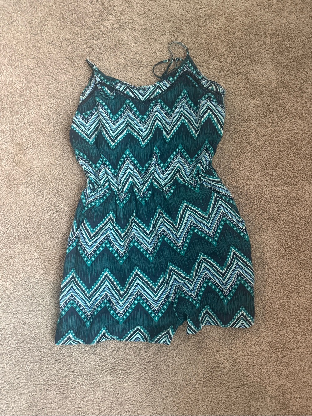 H&M Teal Chevron Print Sleeveless Romper